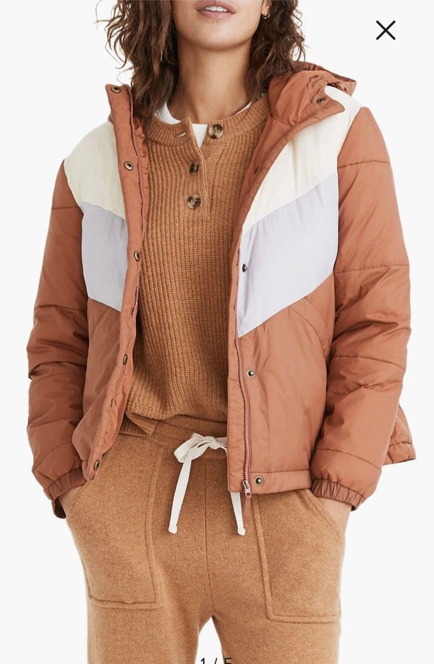 Madewell Women’s M Trendy Chevron Packable Puffer Jacket Primaloft Vintage Style